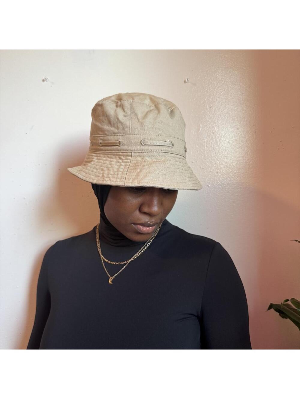 Y2K Tan Cotton Canvas Bucket Hat Utility Safari Boonie Sun Cap 23"/ S